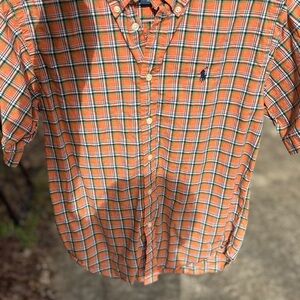 Ralph Lauren Orange and Blue Plaid Shirt boys 12/14